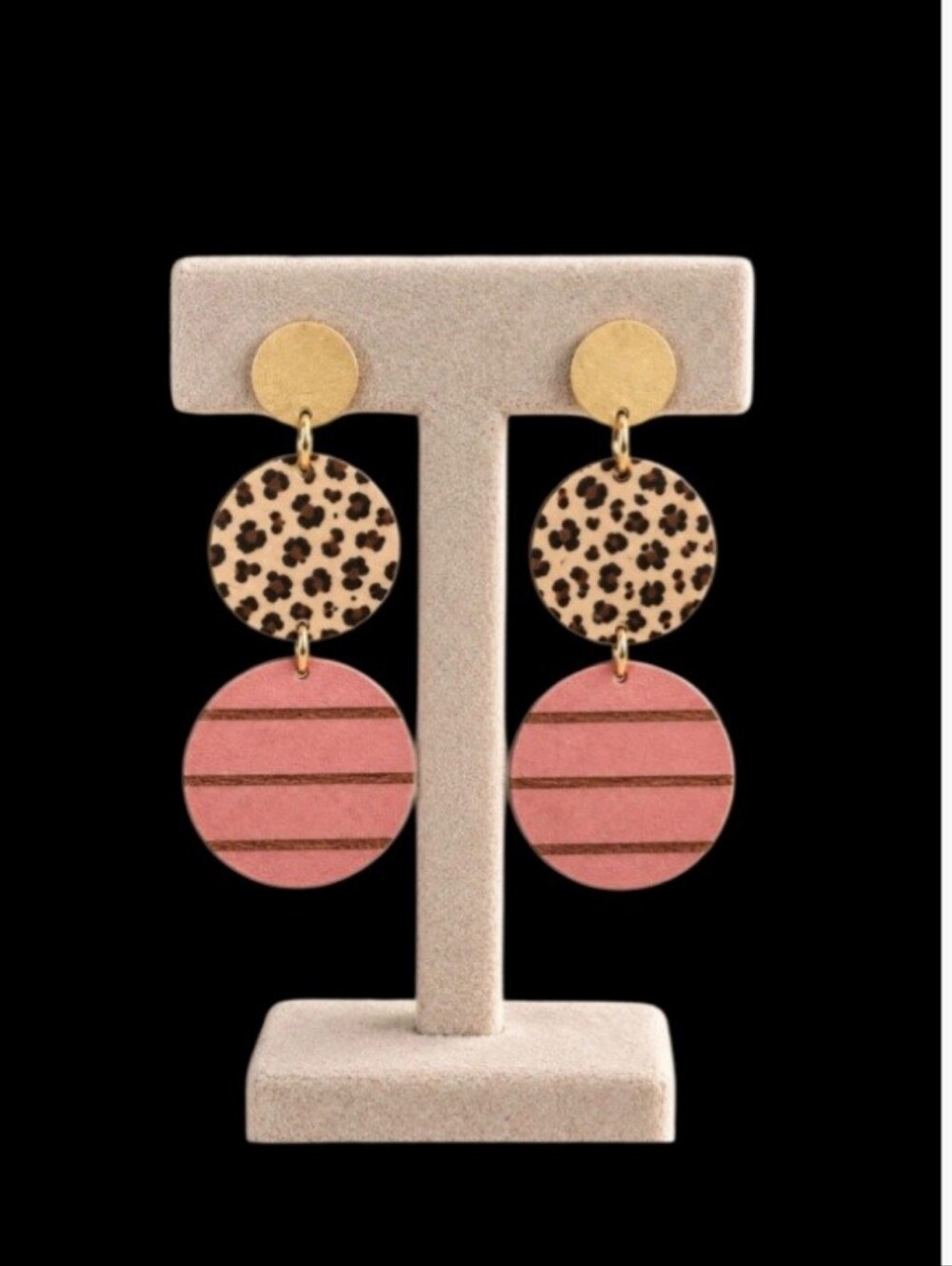 Gold, Leopard & Mauve Double Drop Earrings